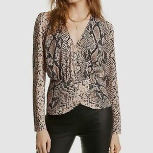 LINI Animal Print Long Sleeve Wrap Top Women Size Small Color Black/Cream